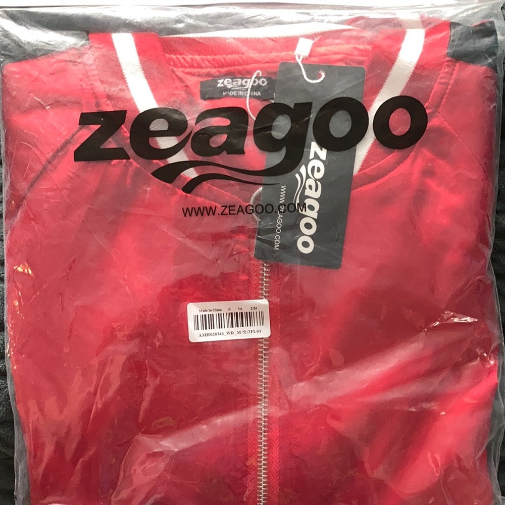 Red zip up jacket
